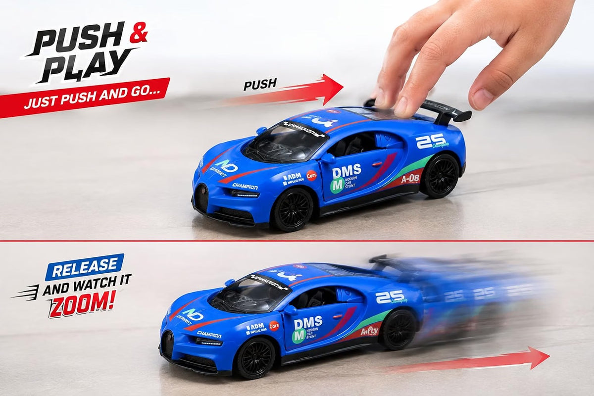Blue Racing Car | Die-Cast Push & Go Supercar | Openable Doors |
