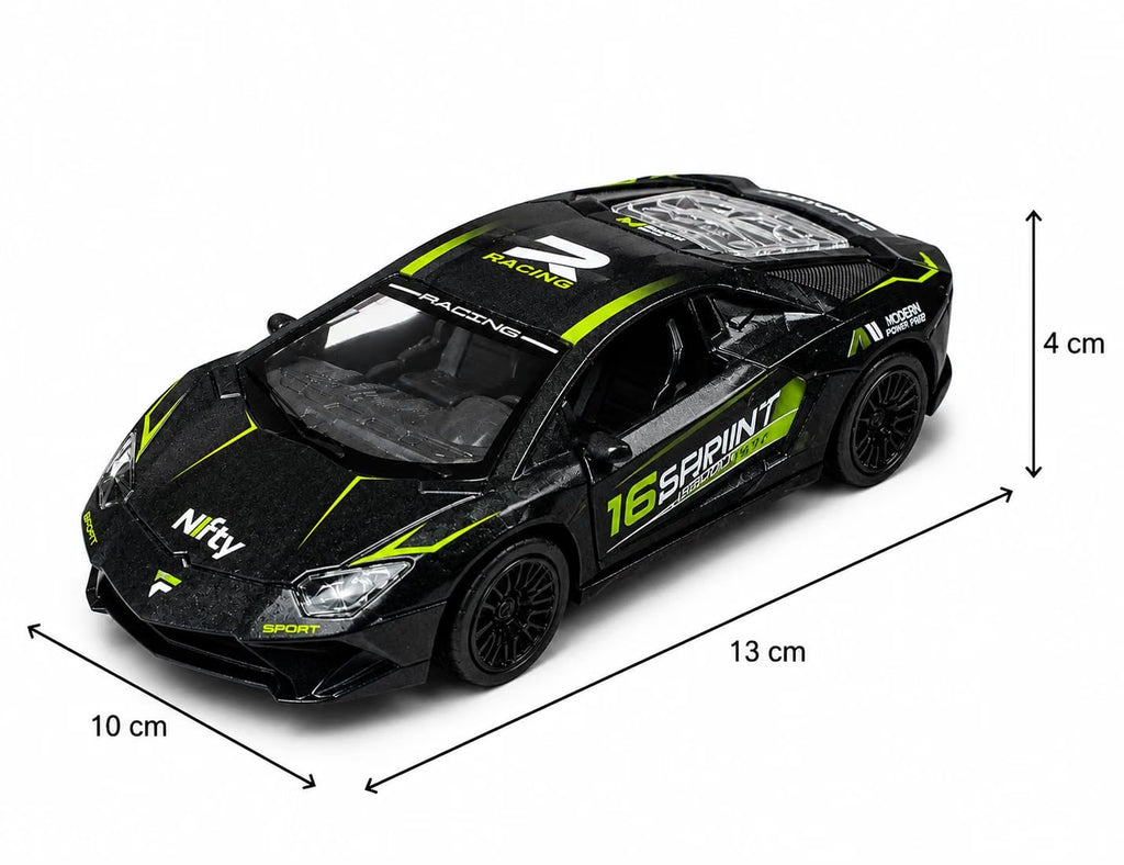 Die-Cast Pull Back Car with Lights & Sound | Openable Doors & Hood