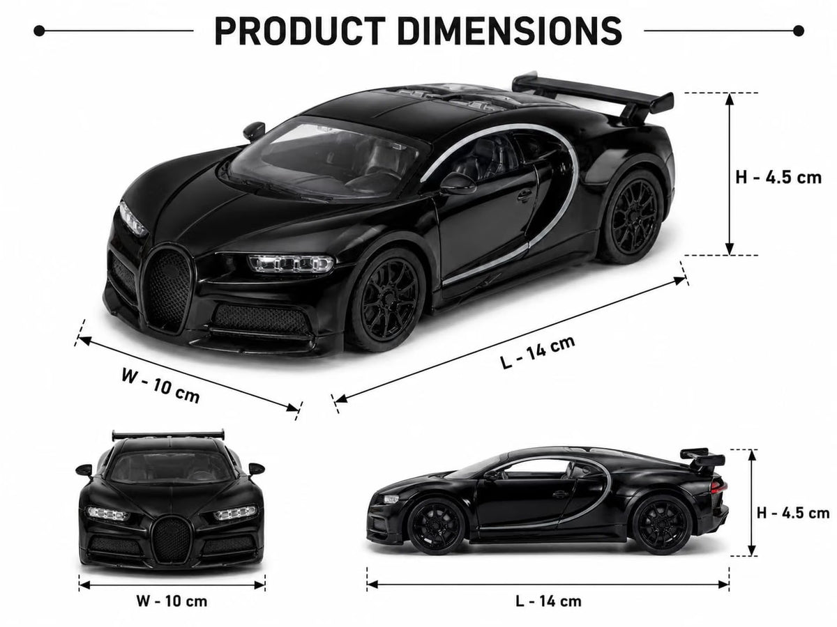 Bugatti Chiron Style Supercar Model — Black Die-Cast Look Toy Car