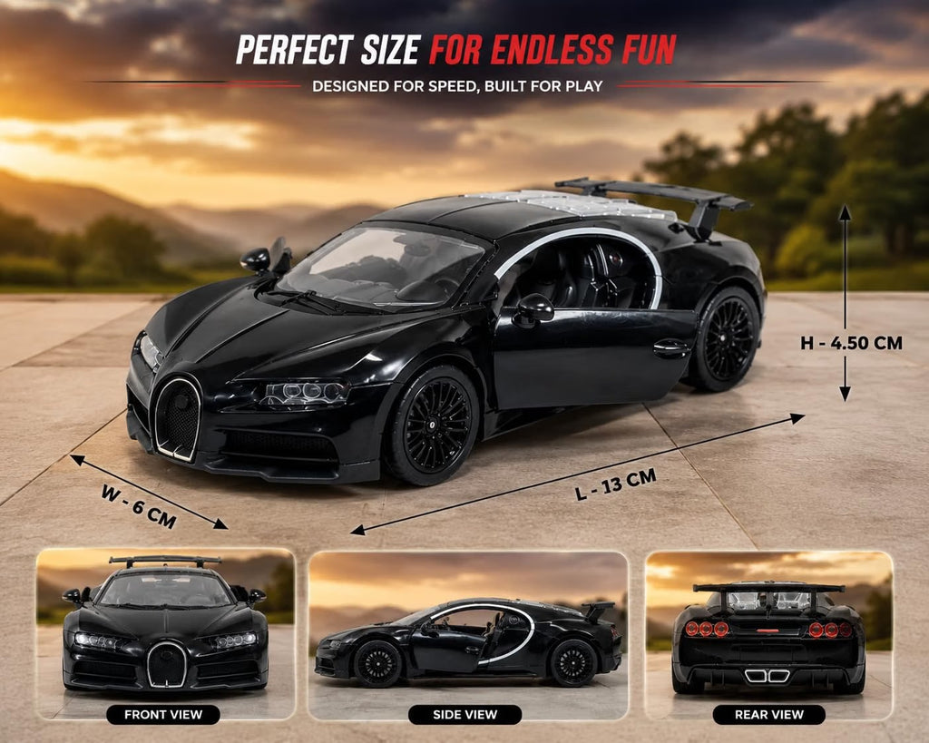 Bugatti Chiron Style Supercar Model — Black Die-Cast Look Toy Car