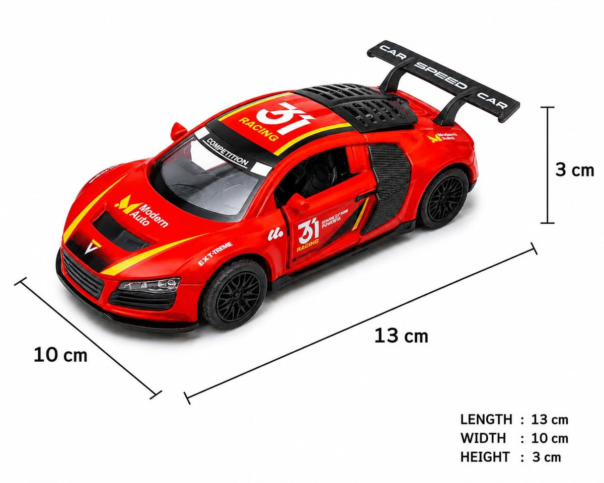 Audi R8 Style Racing Car Model , Red GT Competition Toy | Race Car Replica with Spoiler