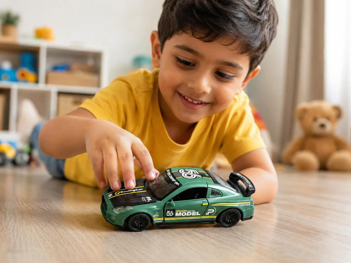 Model 56 Die-Cast Racing Car with Openable Doors & Trunk | Rubber Tires | Pull Back Action | Kids Gift