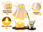 Ghost & Puppy LED Tealight Figurine Set | 3D Printed Cozy Halloween Night Light Desk Decor