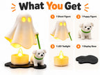 Ghost & Puppy LED Tealight Figurine Set | 3D Printed Cozy Halloween Night Light Desk Decor