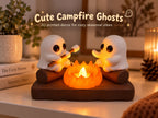Cute Ghost Campfire LED Night Light | 3D Printed Ghost Duo Figurine | Cozy Halloween Desk Decor