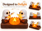 Cute Ghost Campfire LED Night Light | 3D Printed Ghost Duo Figurine | Cozy Halloween Desk Decor