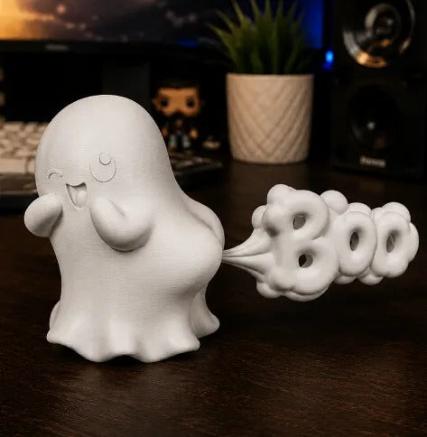 Cute Ghost “BOO” 3D Printed Desk Decor | Halloween Figurine | Shelf & Gift Accent