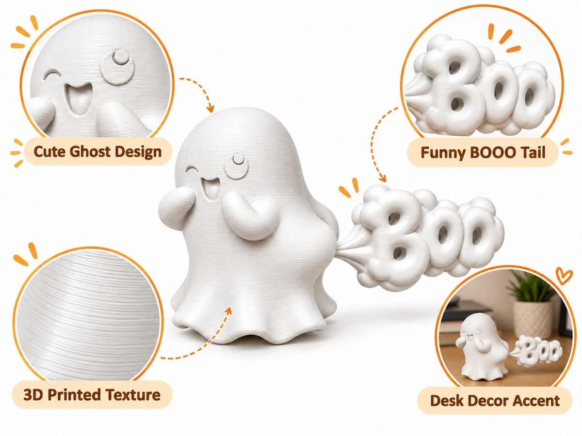Cute Ghost “BOO” 3D Printed Desk Decor | Halloween Figurine | Shelf & Gift Accent