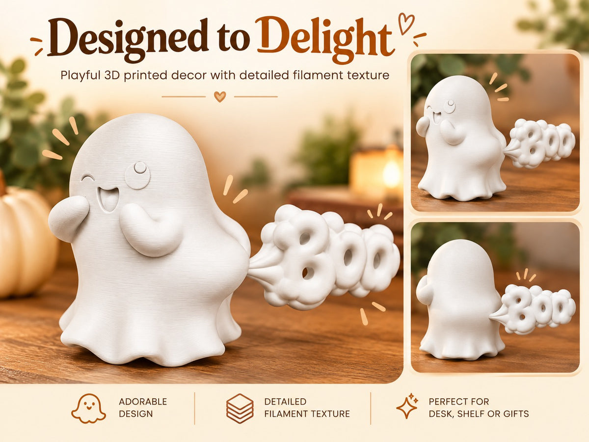 Cute Ghost “BOO” 3D Printed Desk Decor | Halloween Figurine | Shelf & Gift Accent