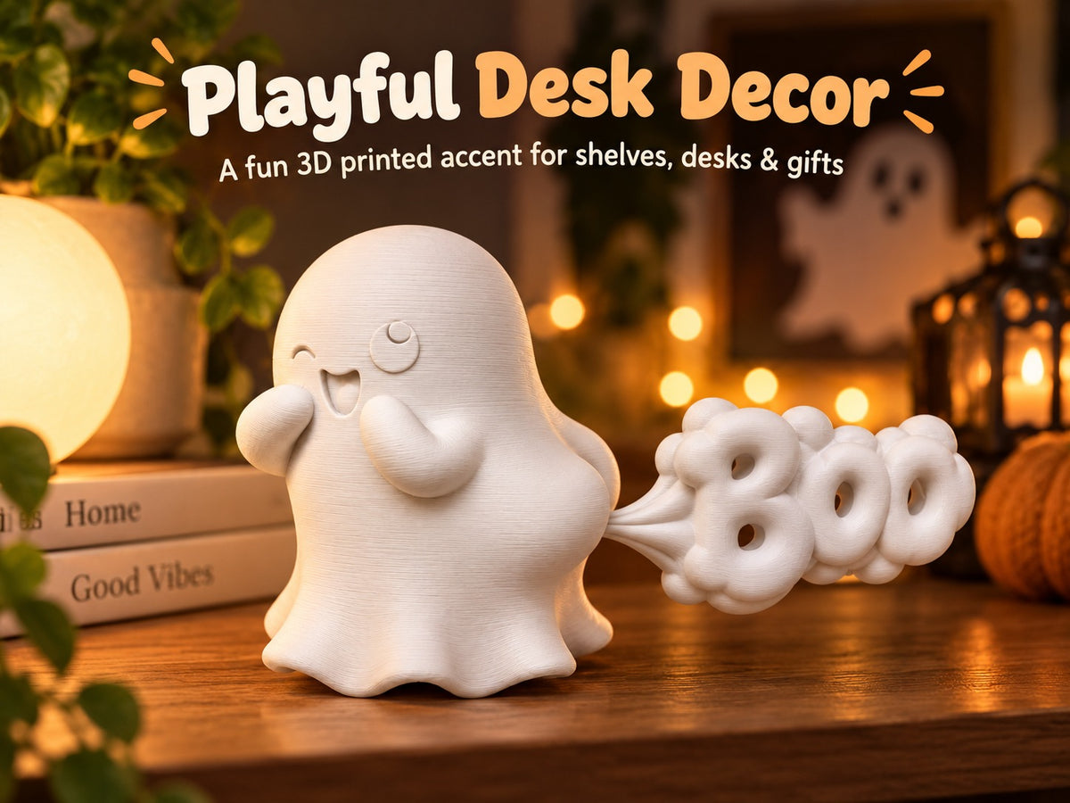 Cute Ghost “BOO” 3D Printed Desk Decor | Halloween Figurine | Shelf & Gift Accent