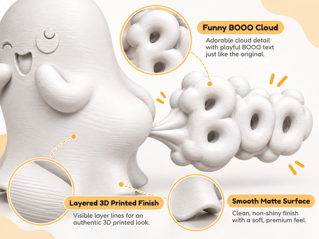 Cute Ghost “BOO” 3D Printed Desk Decor | Halloween Figurine | Shelf & Gift Accent