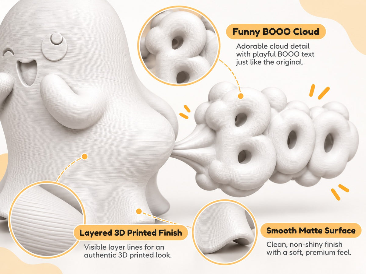 Cute Ghost “BOO” 3D Printed Desk Decor | Halloween Figurine | Shelf & Gift Accent
