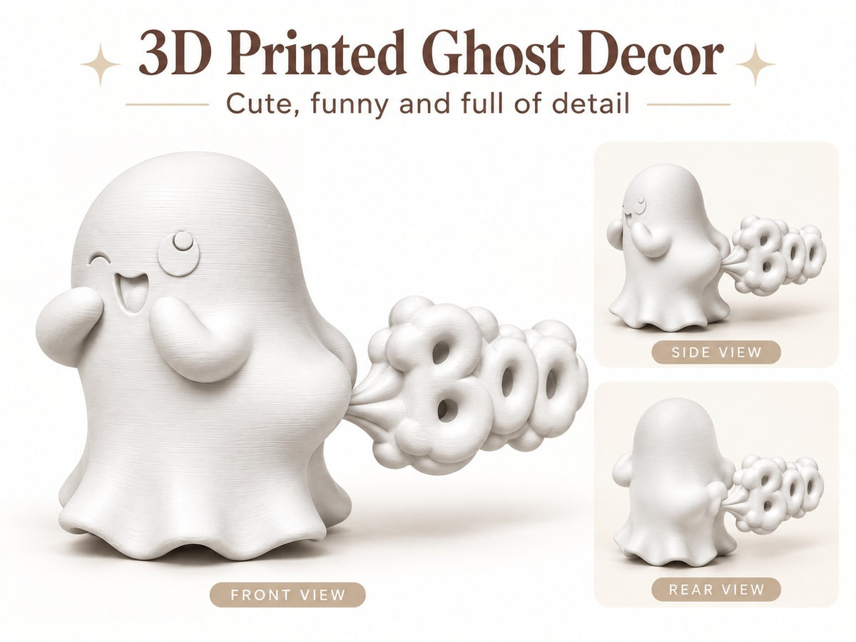 Cute Ghost “BOO” 3D Printed Desk Decor | Halloween Figurine | Shelf & Gift Accent