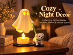 Ghost & Puppy LED Tealight Figurine Set | 3D Printed Cozy Halloween Night Light Desk Decor